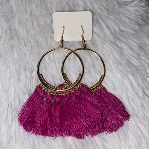 Hot Pink Hoop Bohemian Tassel Earrings